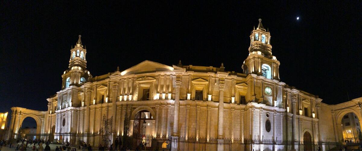 Pretty Cathedral in Arequipa at night