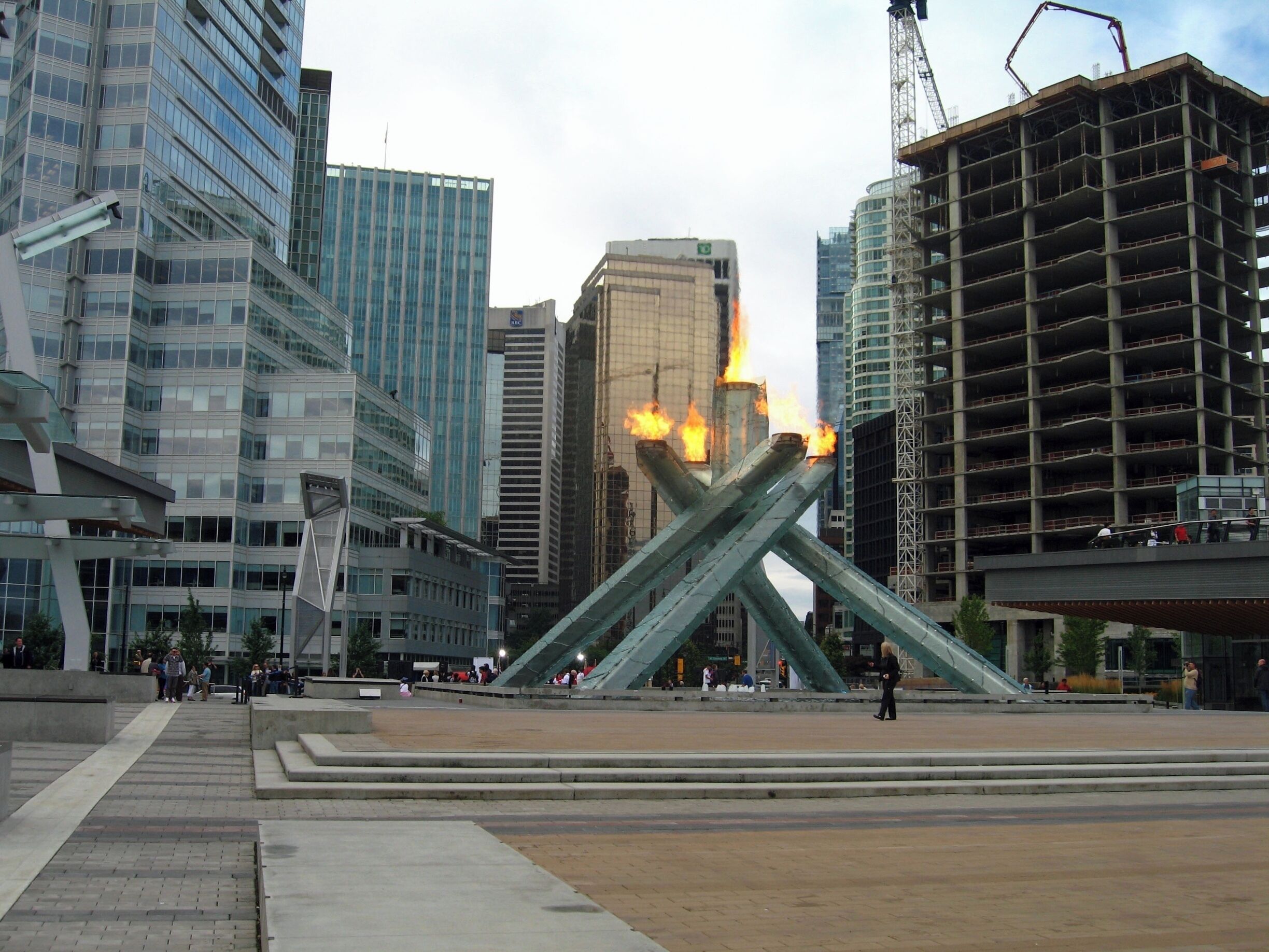 The Olympic Cauldron for the 2010 Winter Olympics occasionally gets lit for special events.
This was a few years ago and I can't remember why it was lit.  But it is relatively unusual to see it lit now.