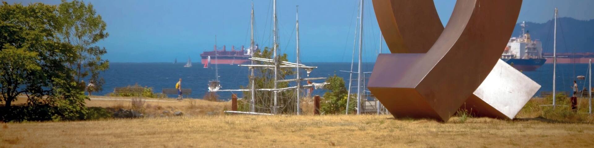 "Gate to the Northwest Passage" is a 1980 sculpture by Alan Chung Hung located adjacent to the Vancouver Maritime Museum in Vanier Park.
The work was installed in 1980 to commemorate the arrival of Captain George Vancouver in Burrard Inlet, following a competition sponsored by Parks Canada one year prior.
According to Chung Hung: "The objective of the sculpture is to create a symbolic image with definite visual expression, awakening an awareness in Captain George Vancouver's contribution to the world, his remarkable and meticulous surveys which included the north Pacific coast."
