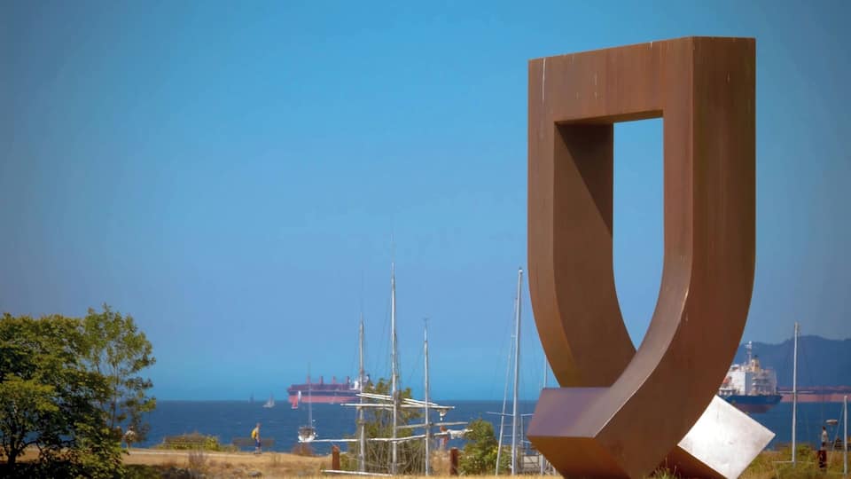 "Gate to the Northwest Passage" is a 1980 sculpture by Alan Chung Hung located adjacent to the Vancouver Maritime Museum in Vanier Park.
The work was installed in 1980 to commemorate the arrival of Captain George Vancouver in Burrard Inlet, following a competition sponsored by Parks Canada one year prior.
According to Chung Hung: "The objective of the sculpture is to create a symbolic image with definite visual expression, awakening an awareness in Captain George Vancouver's contribution to the world, his remarkable and meticulous surveys which included the north Pacific coast."