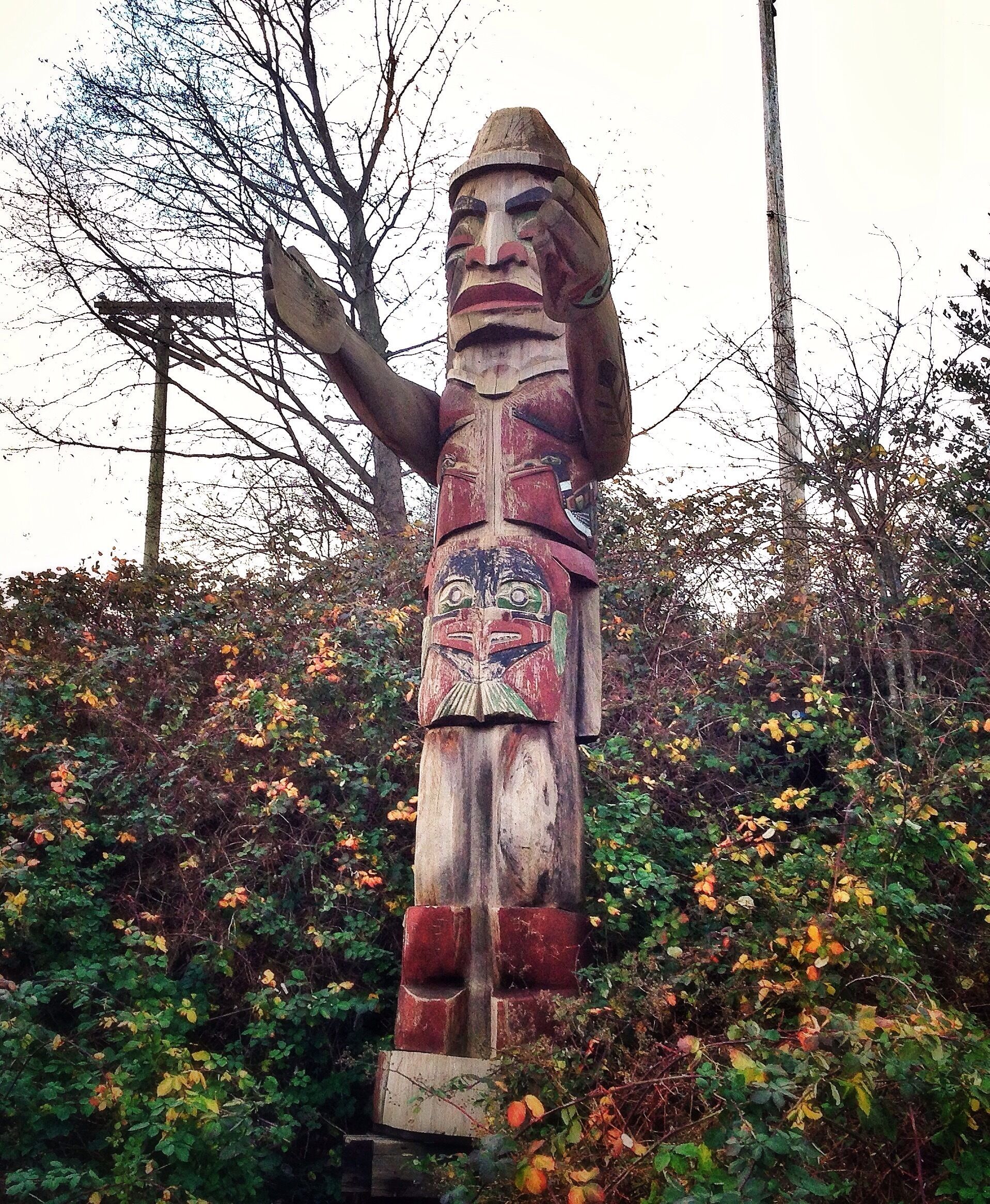 Cycling through on the Seashore Bike Trail I came along this fella hiding in the trees. There was no signage so I'm unsure of its representation. He did however look like he needed a hug.