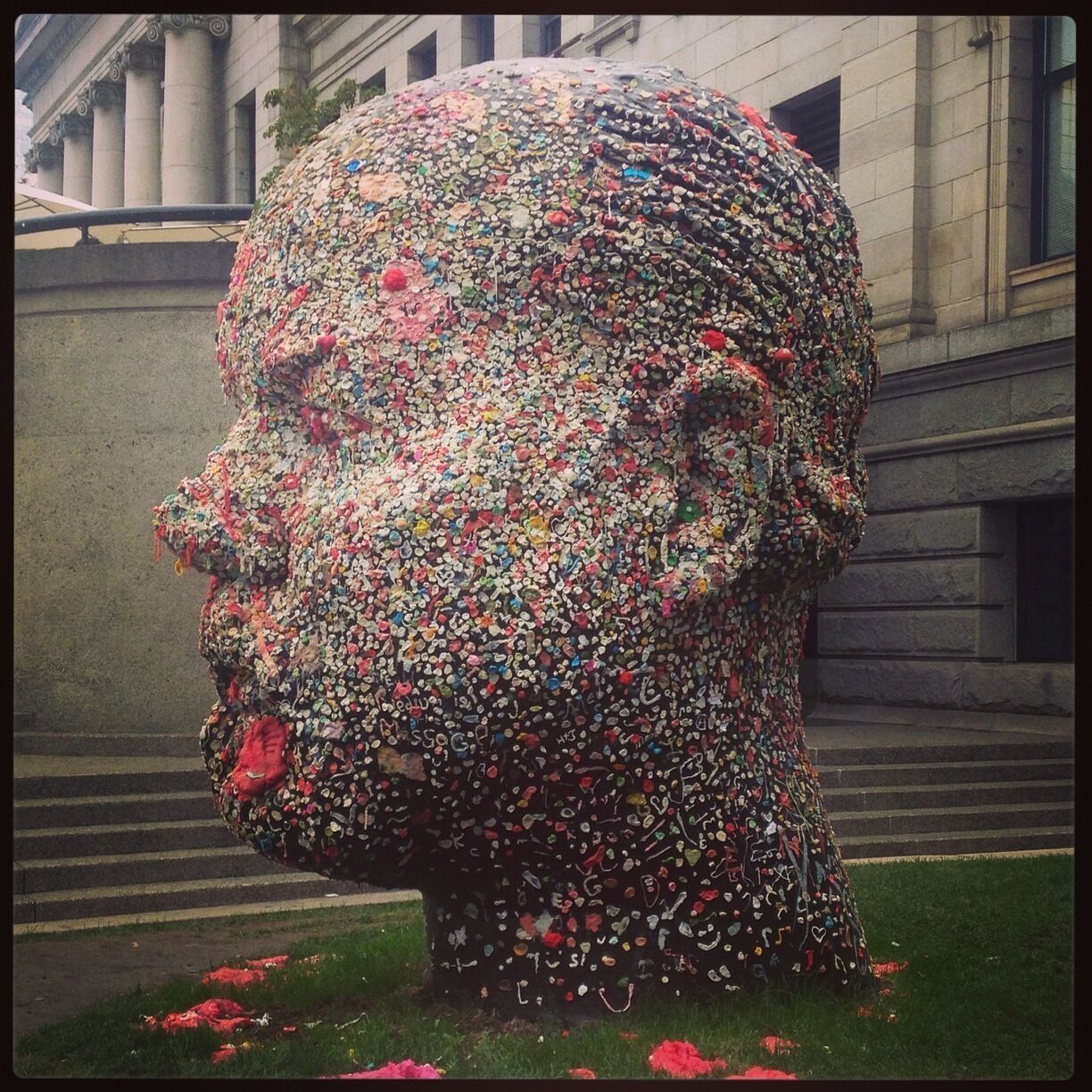 Gum Head is an interactive art installation. The public are encouraged to add their used chewing gum to 'grow' the art.