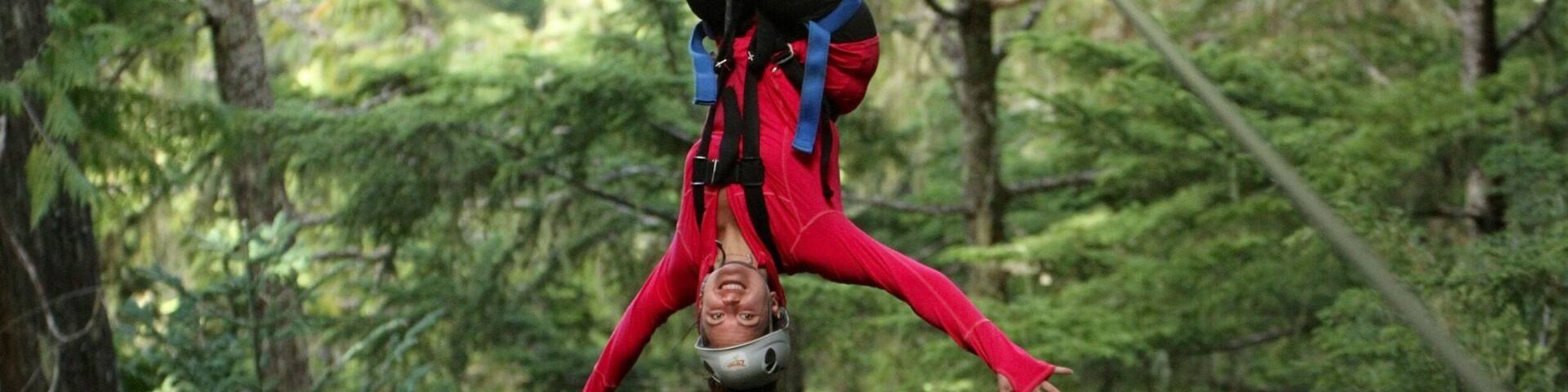 Did the Eagle Zip Line Tour with Zip Trek, and it was awesome! 5 great lines. The first is side by side do you can go with it "race" a friend! This is line two, where they give you the option/encourage you to go upside down! So I had to try :)
The best part of zip trek is they do 100% of the breaking for you so you don't even have to think about it... I've been on others where you do the whole thing yourself (scary!), or another where you "help" and do like half the breaking by assuming a certain position and wiggling your handles.... But not here... You just get to enjoy! The only potential downside to this is you end up turning around backwards which just felt a little funny... But it was still amazing!