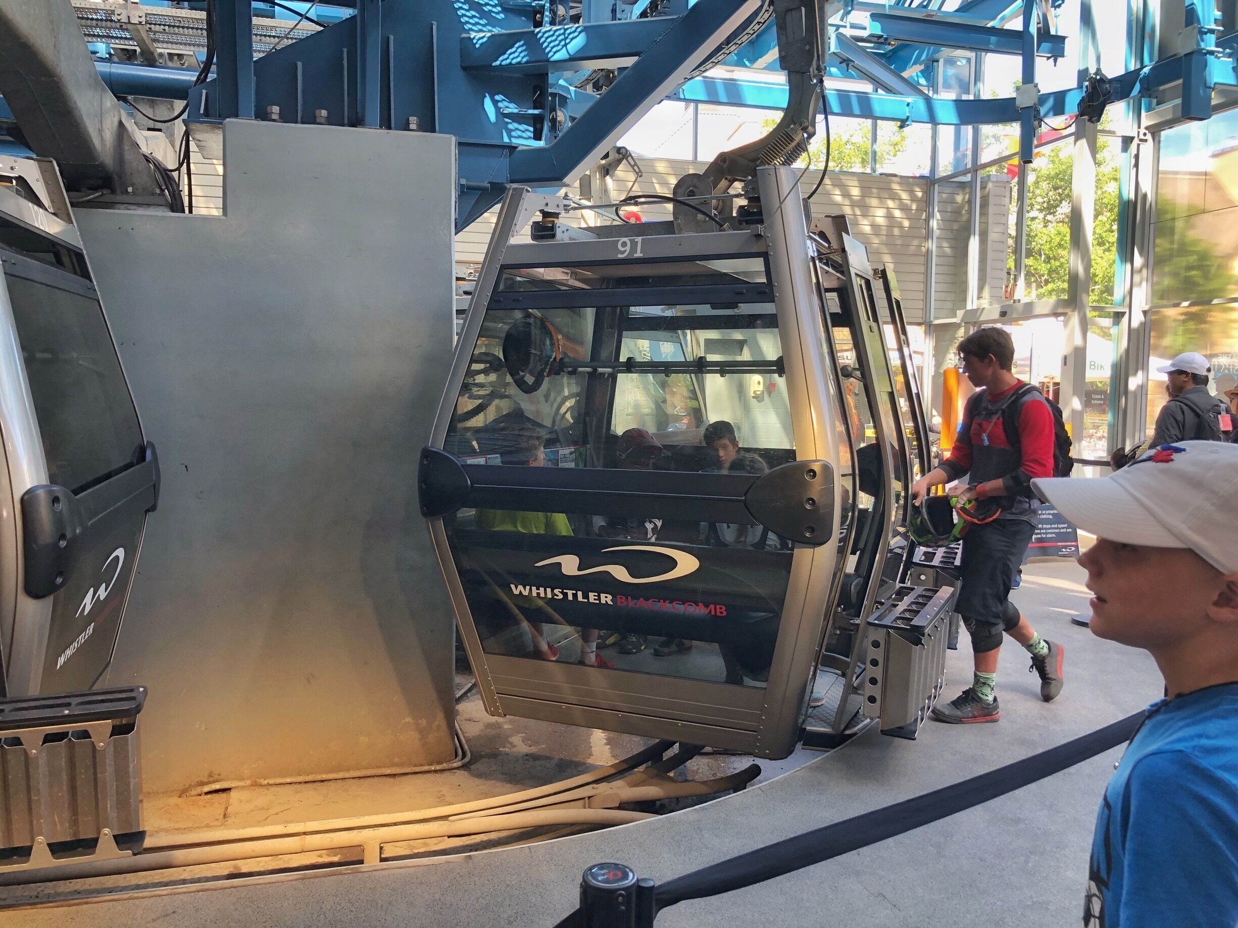 The gondola taking people up to the (almost) top of Whistler
