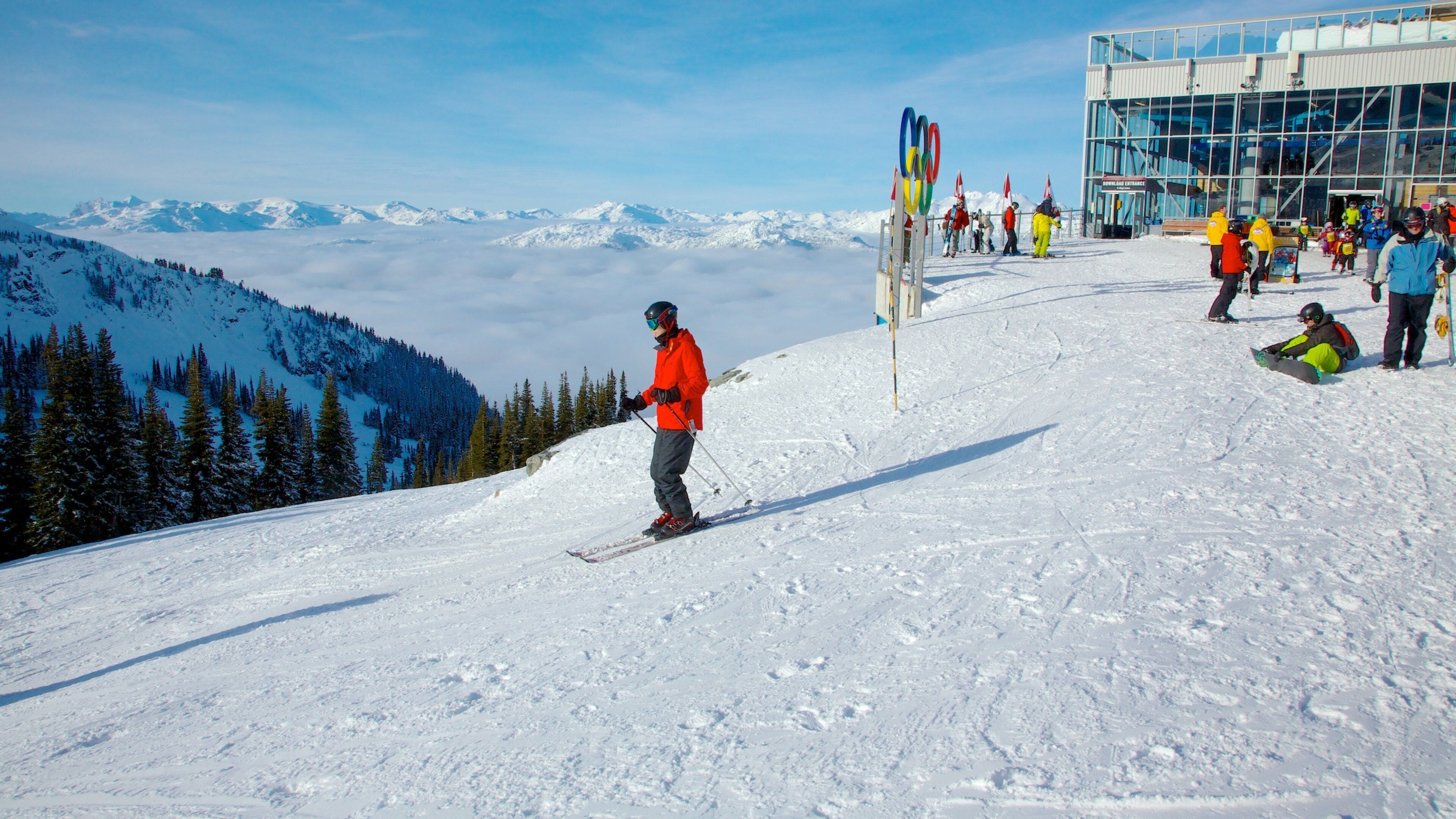 Whistler featuring mountains and snow as well as an individual femail