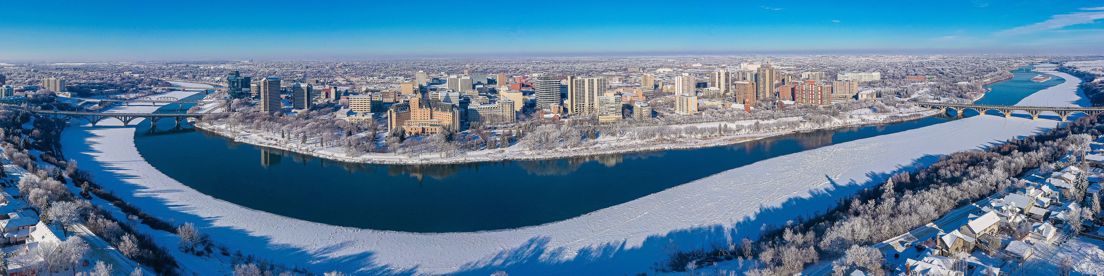 Winter Downtown Saskatoon Aerial View