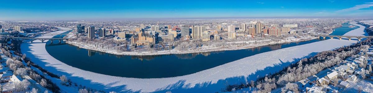 Winter Downtown Saskatoon Aerial View