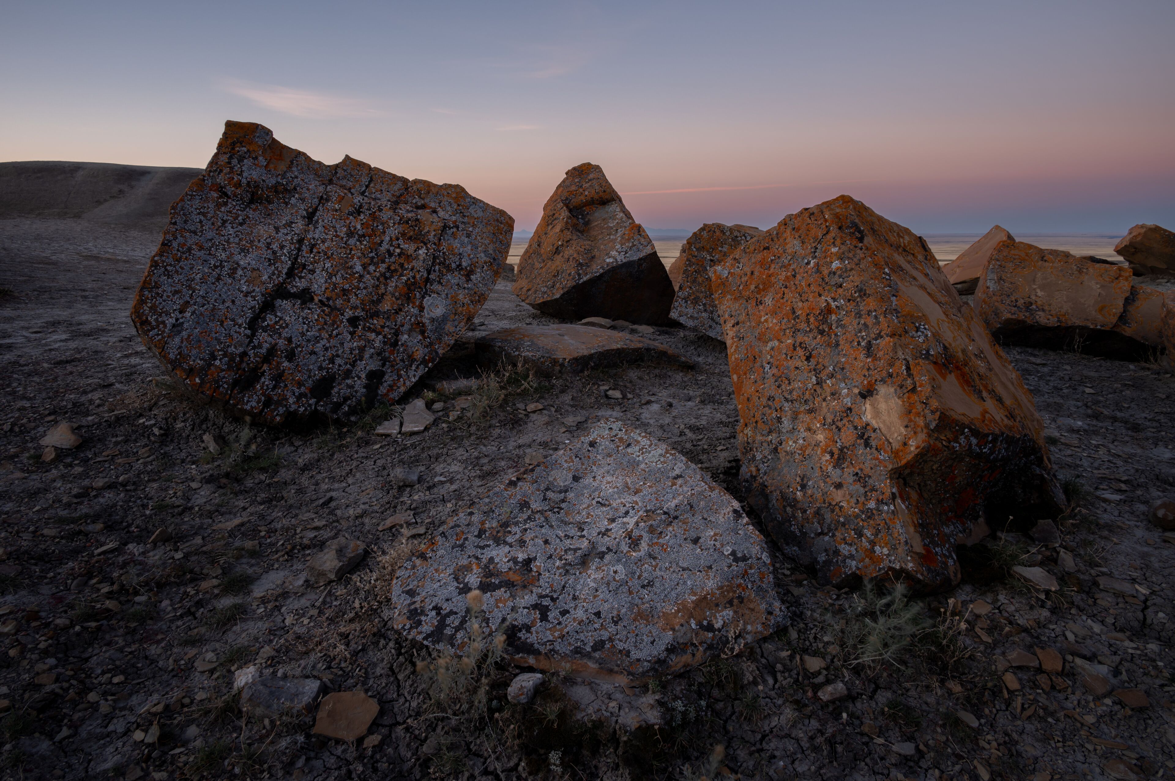 Sunrise landscapes at Red Rock Natural area in the badlands of Southern Alberta.