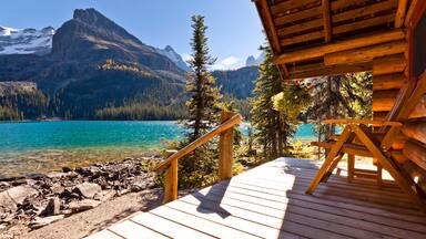 view from cabin on mountain lake