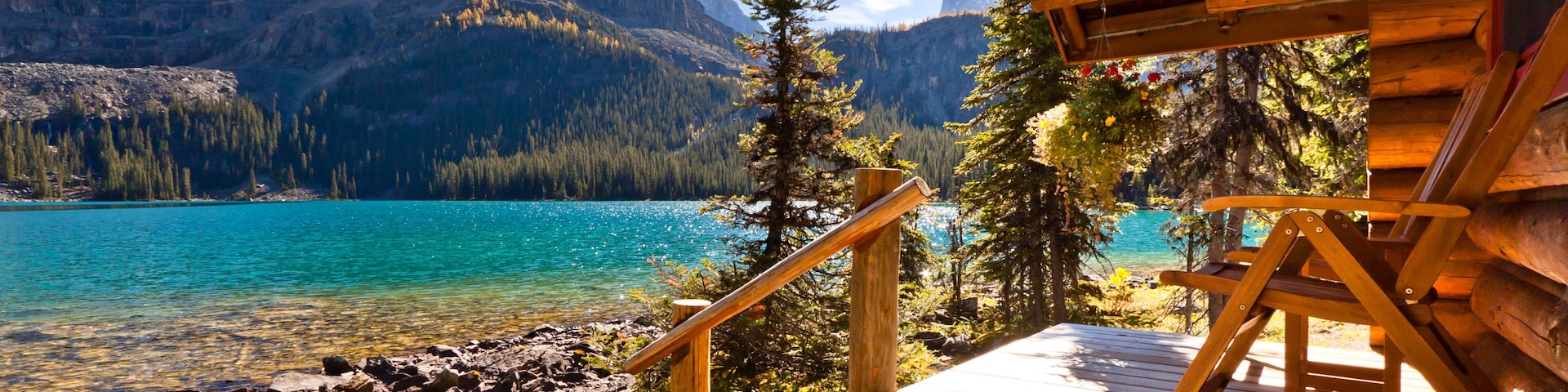view from cabin on mountain lake