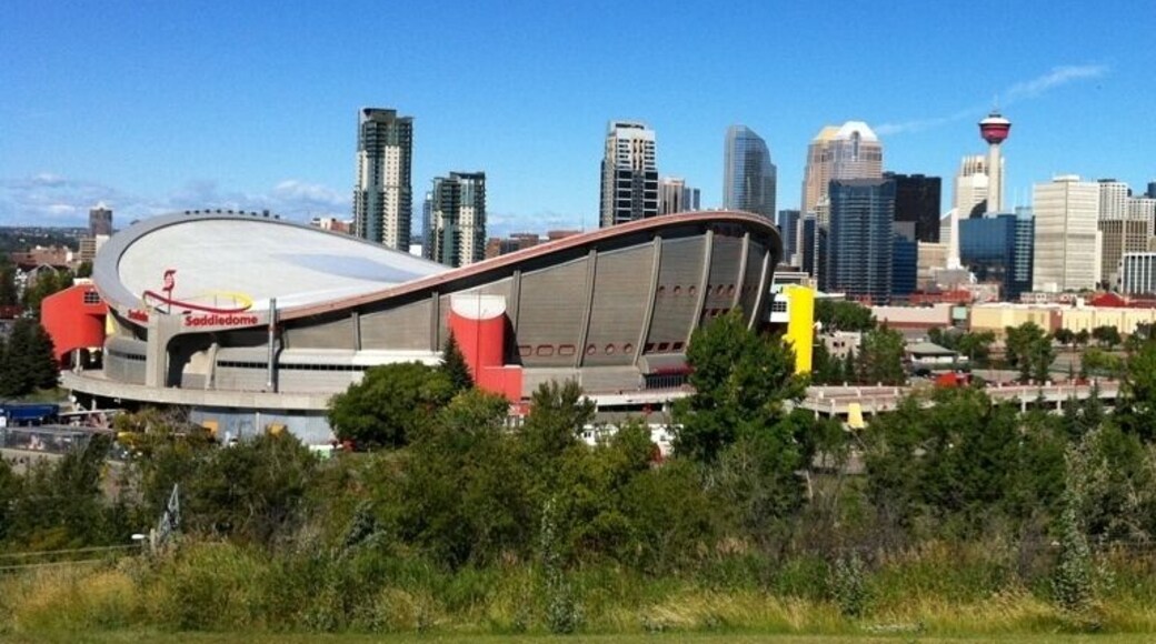 The best place to see the Saddledome, the Stampede grounds, and the rest of downtown Calgary. Scotchman's hill.