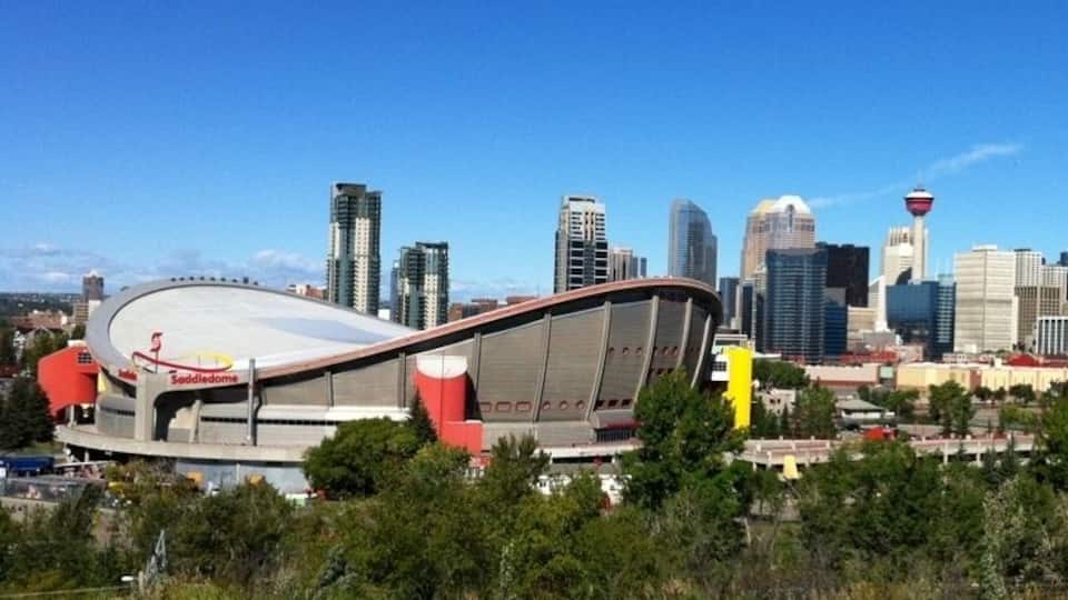 The best place to see the Saddledome, the Stampede grounds, and the rest of downtown Calgary. Scotchman's hill.