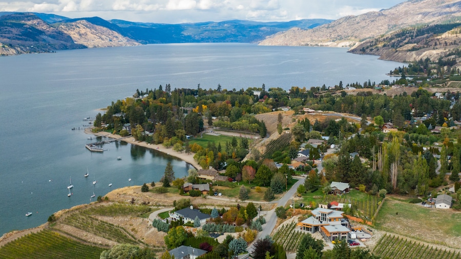 Penticton featuring landscape views, a lake or waterhole and a small town or village