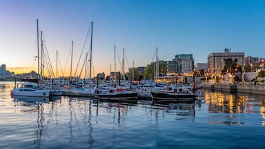 Panorama of Fairmont Empress Hotel and Inner Harbour at evening in Victoria, Canada