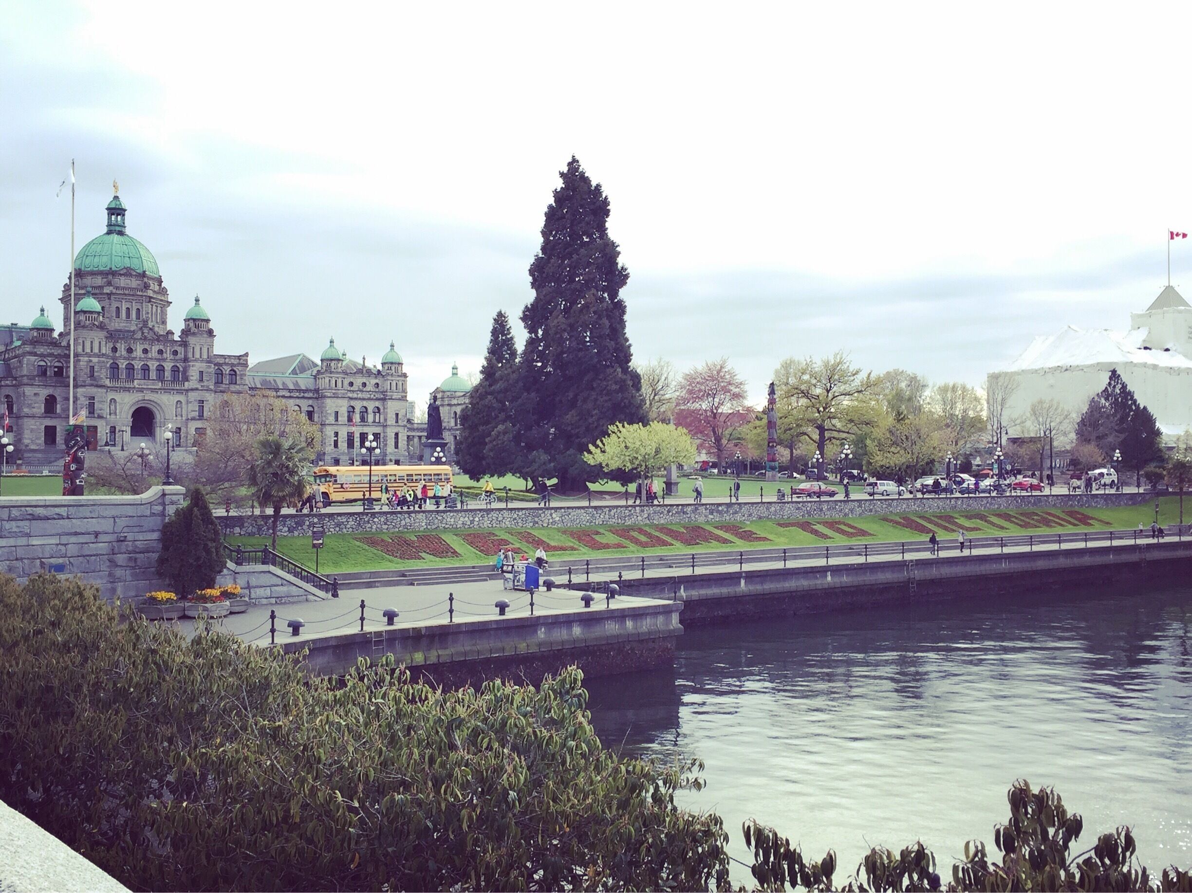 Hedge art iconic to British Columbia's capital city, Victoria. Parliament buildings in the background. 