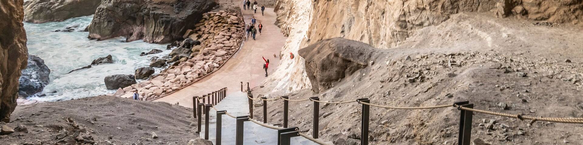 The famous travel destination of Cuevas de Anzota (Anzota Caves). Amazing cliff walk over Pacific Ocean waters with awe caves with huge windows over the sea. A wonderful and fantasy landscape