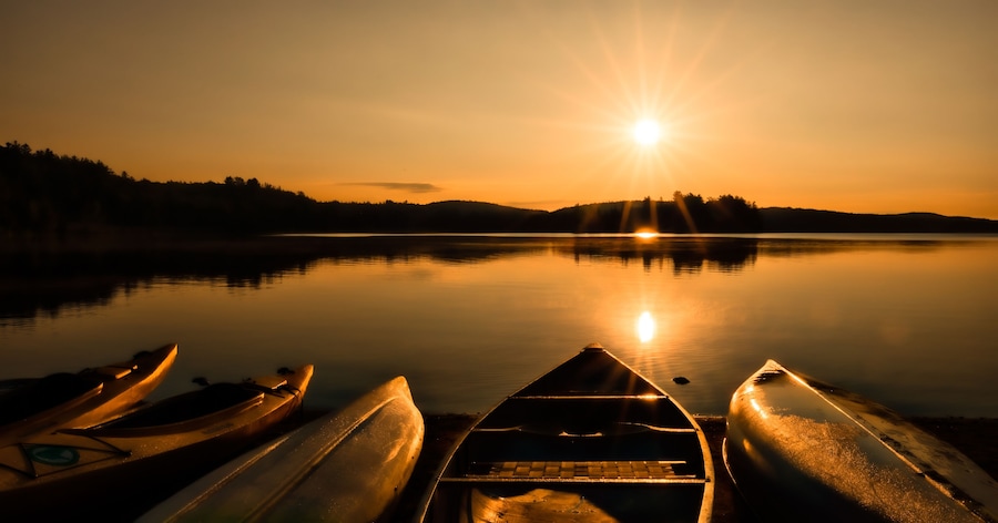 Golden Sunrise Over Northern Ontario Park: Serenity On A Two River Lake In Canada. Travel Photography.