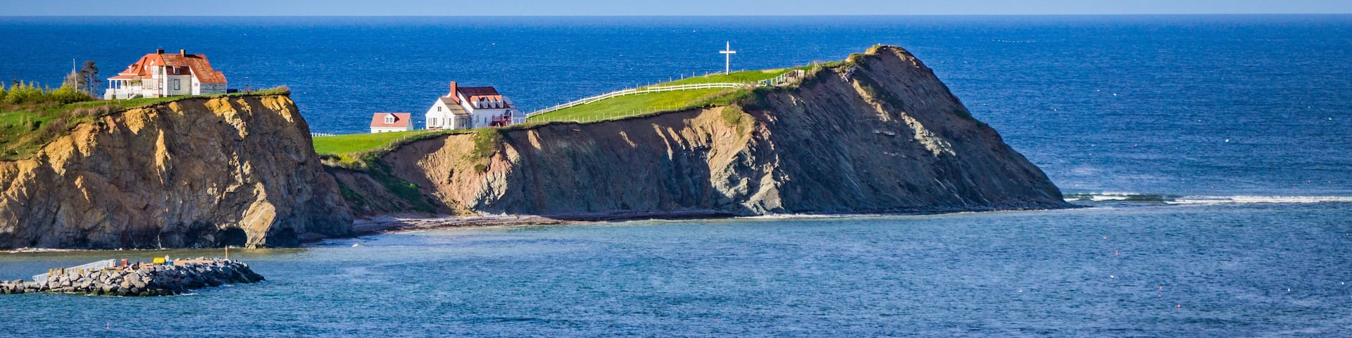 View on Mont Joli Cape, a cape located right next to the Percé rock in Gaspésie (Quebec., Canada)