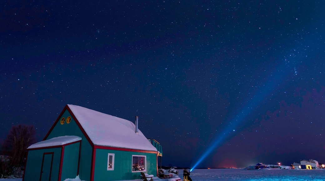 Frozen in time, Yellowknife floating homes scattered throughout the lake. Starry nights and cold clean air make for great night photography.