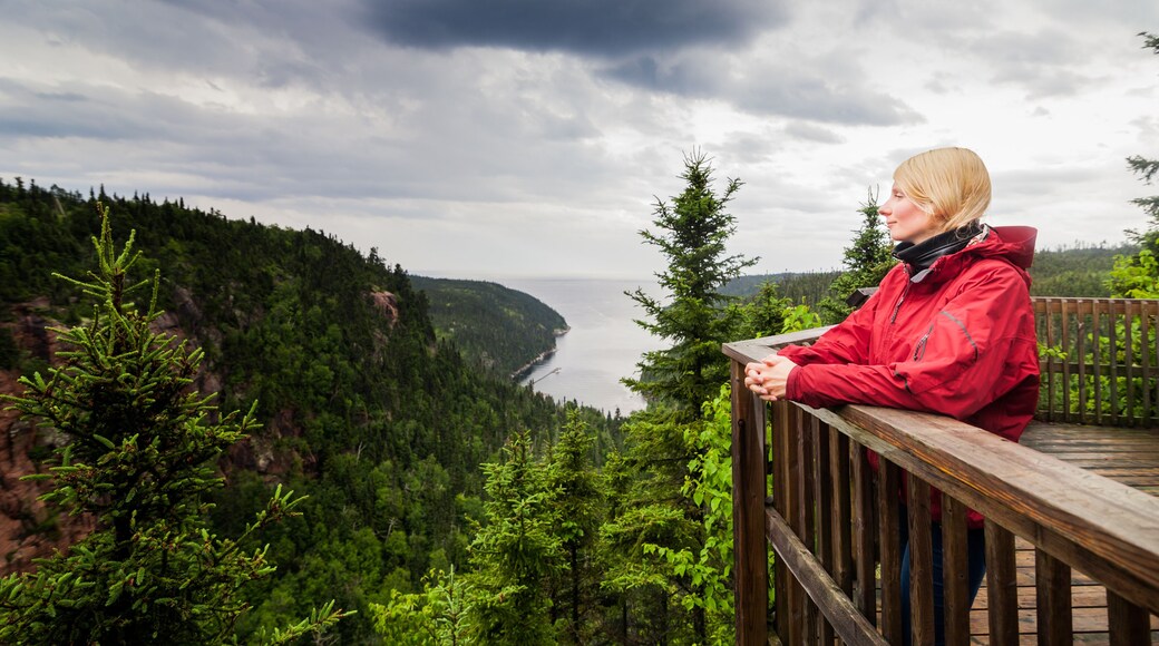 Young Woman Looking at the Amazing Nature from an Observation Tower