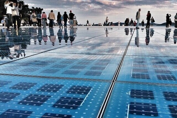 When the sun goes down this floor panels ligth up in multiple colors...in Zadar,Croatia.