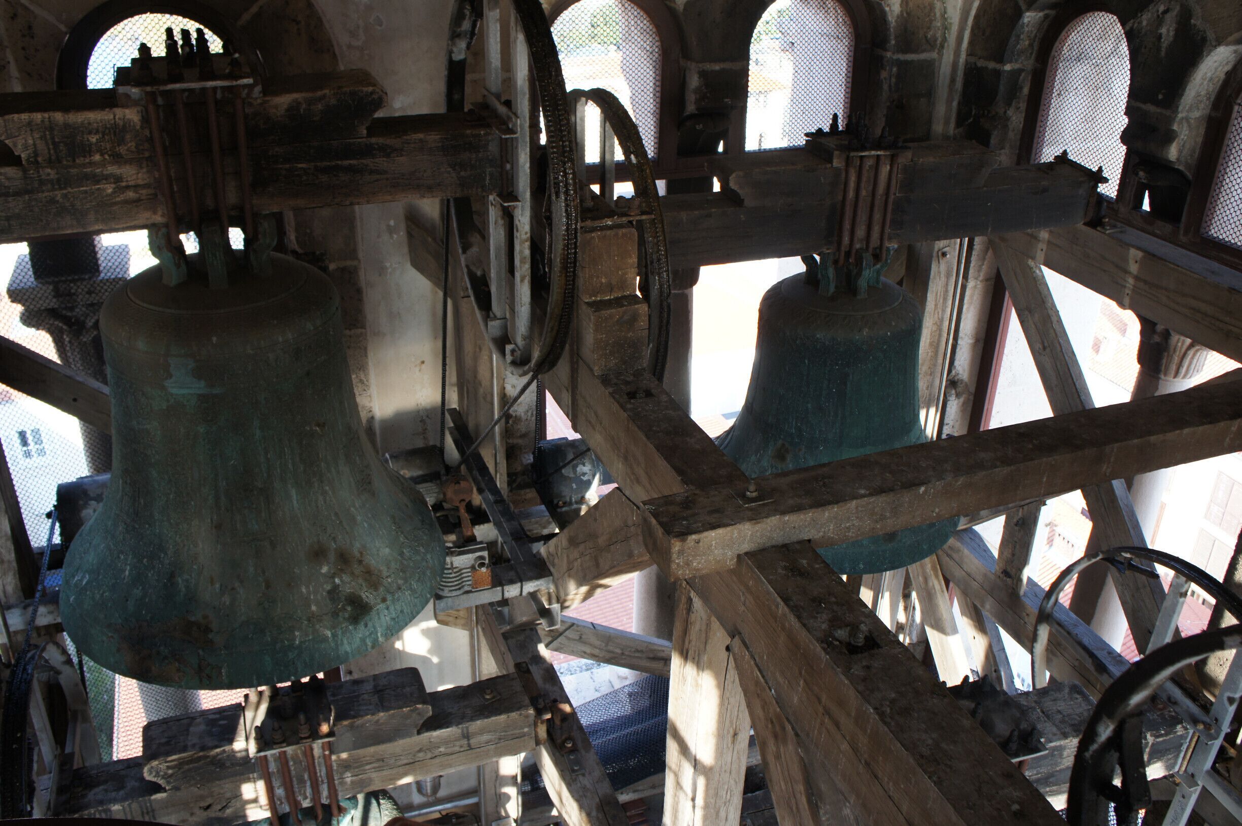 Inside the the cathedral of St. Anastasia, you climb by these bells to get to the top of the tower.