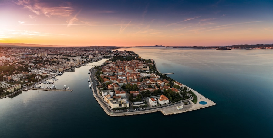 Sunrise at Zadar aerial photo