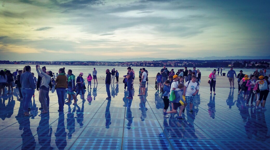 People gathering at the "Greetings to the Sun"