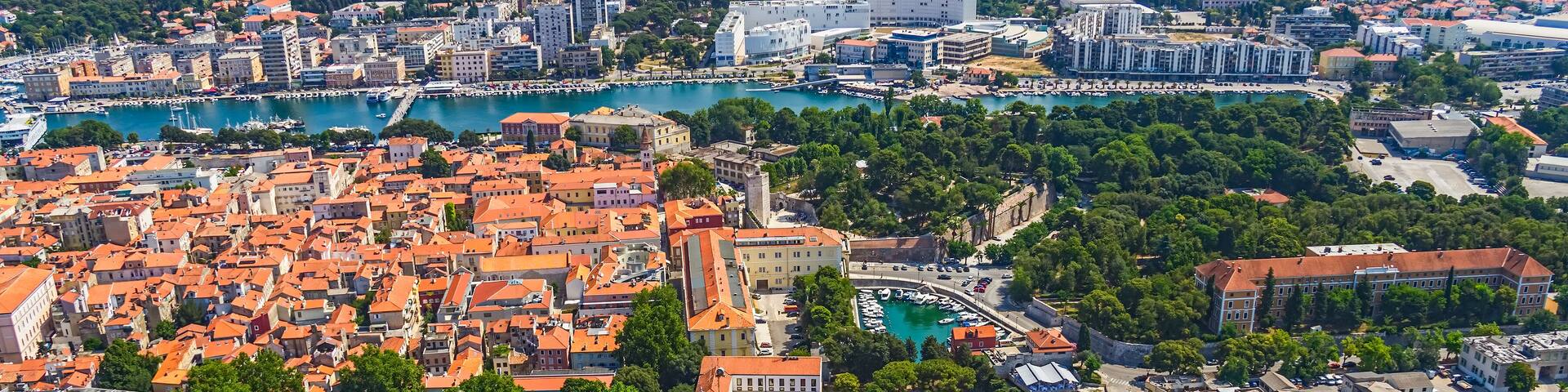 Aerial shot of Zadar old town, famous tourist attraction in Croatia