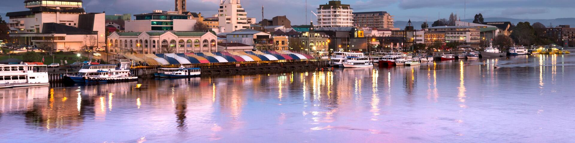 The city of Valdivia at the shore of Calle-Calle river, Region de Los Rios, Chile