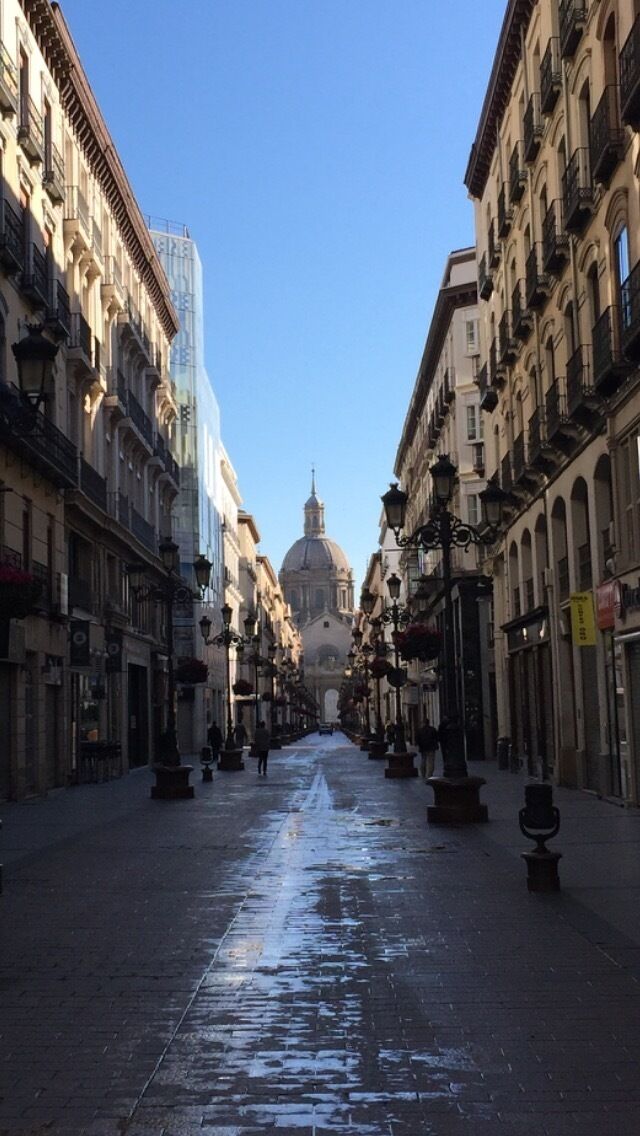 The Cathedral of Our Lady of the Pillar found at the end of a pedestrian road. 