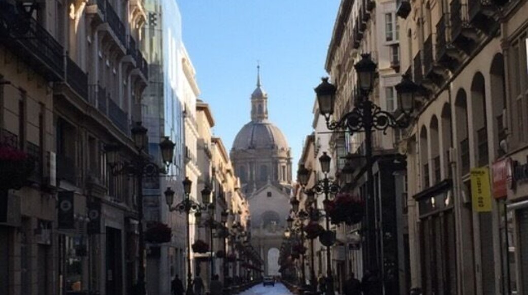 The Cathedral of Our Lady of the Pillar found at the end of a pedestrian road.