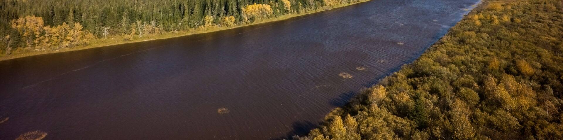 Aerial of The Eastmain River, Quebec, summer