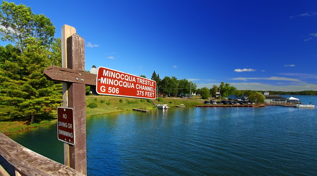 Rustic wooden trestle across the Bearskin State Trail in Minocqua Wisconsin