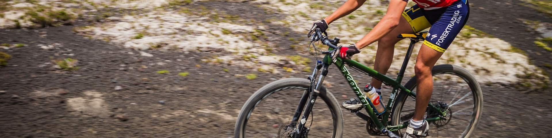 Mountain biking in the shadow of Osorno volcano.