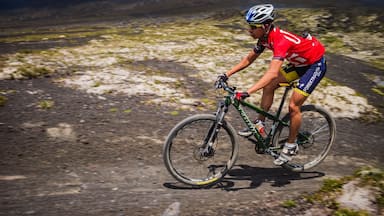 Mountain biking in the shadow of Osorno volcano.