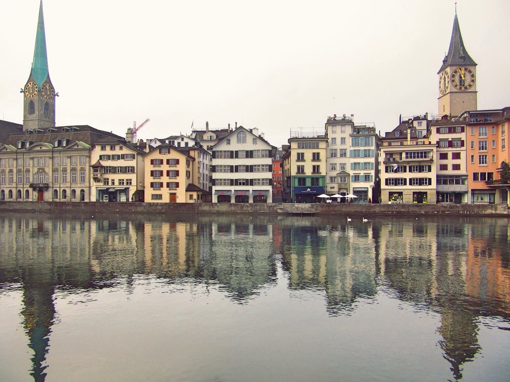 Colourful buildings in old down Zurich