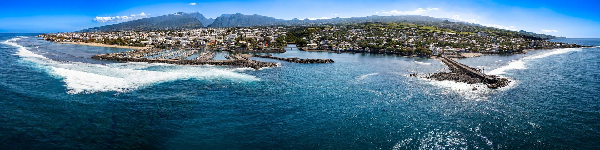 Aerial Panoramic View of Saint-Pierre Waterfront, Reunion Island