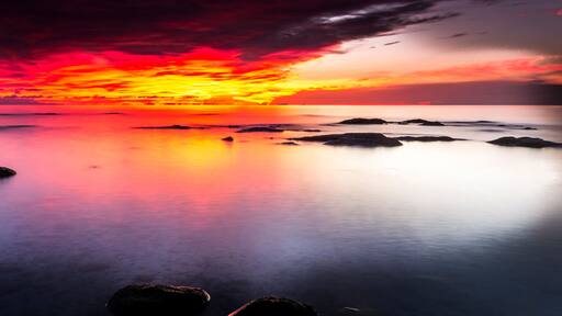 magical sunrise on the shore of Lake Malawi, African colours, Malawi, South-East-Africa