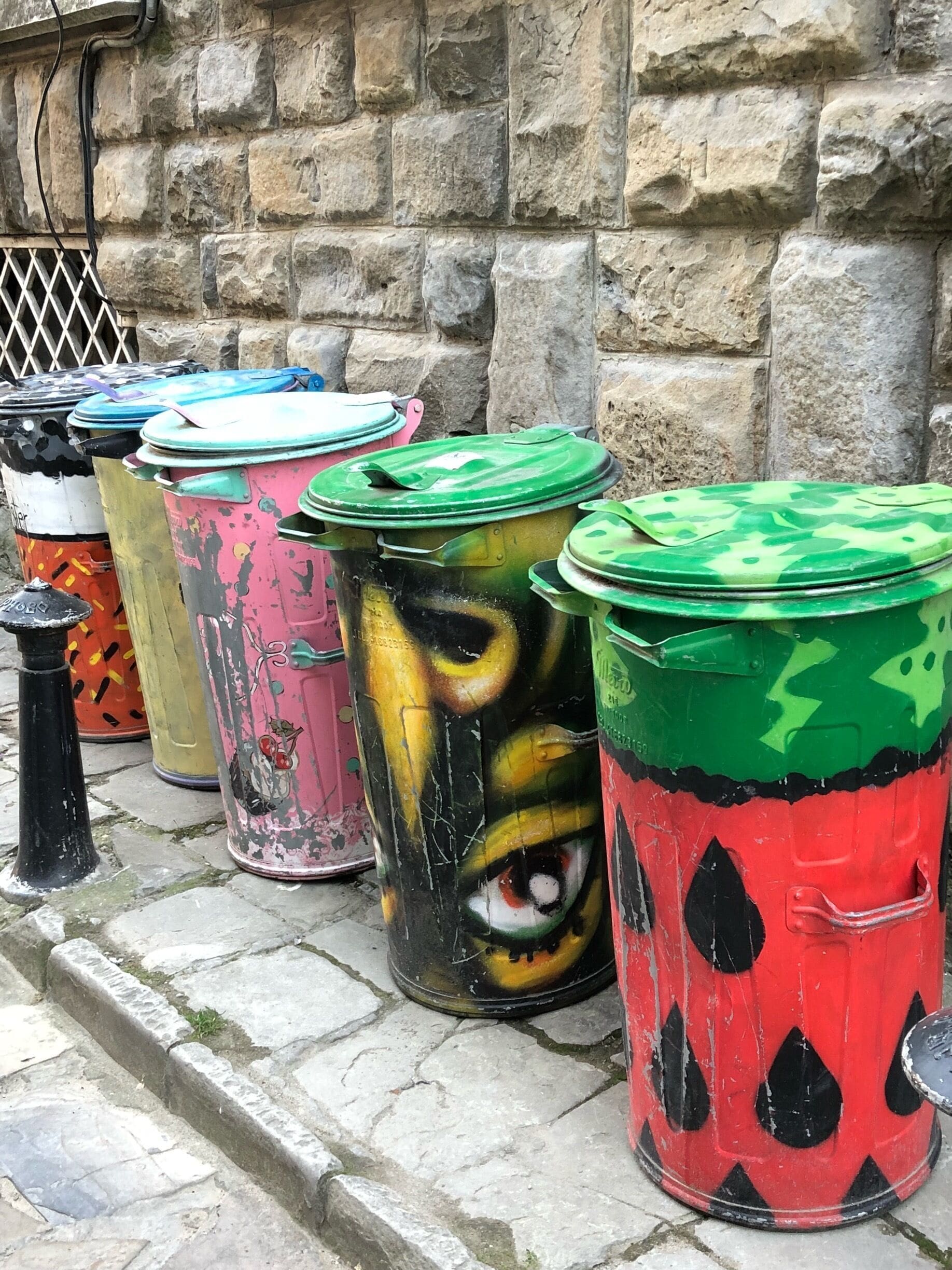 Colorful trash cans