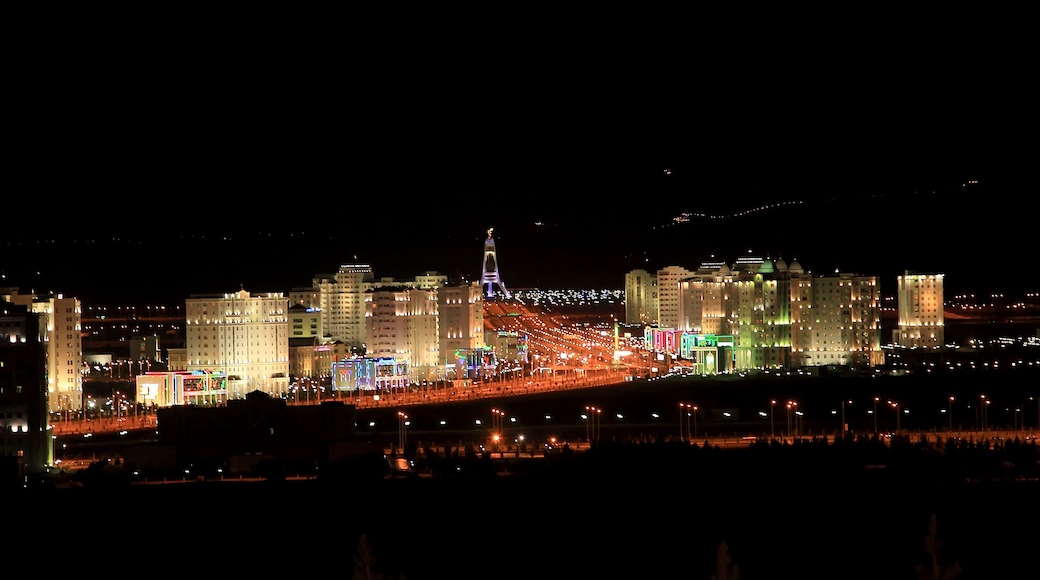 Night view of the new boulevard. Ashkhabad. Turkmenistan.