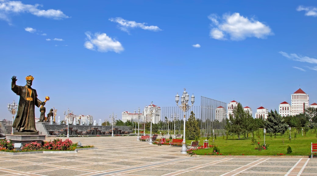 Ashgabat, Turkmenistan - Monuments to historical figures of Turkmenistan in the park.