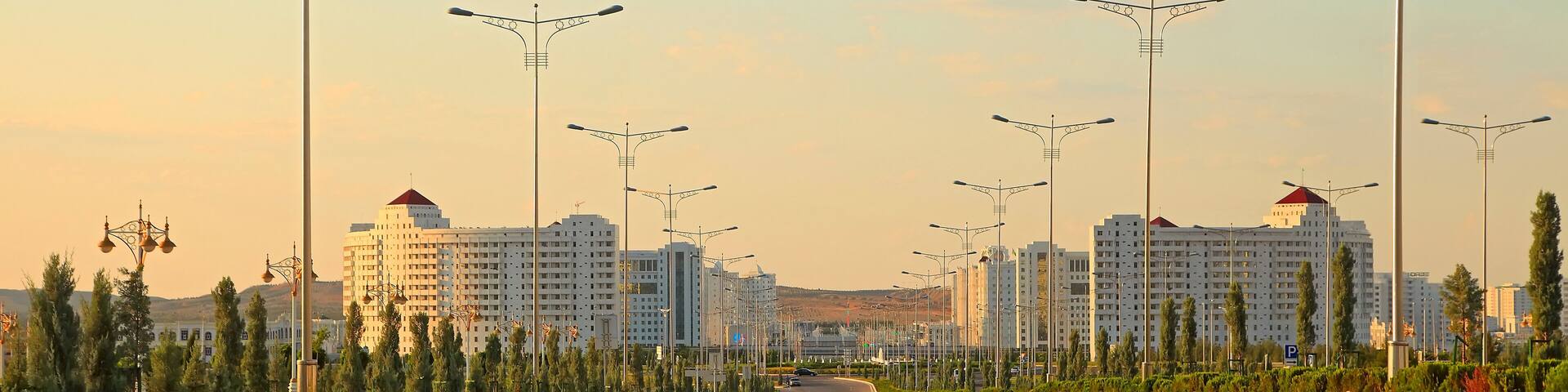 Ashgabat, Turkmenistan - May 02, 2019: Modern architecture of Ashgabat. View of the modern district. Ashgabat, Turkmenistan, May 02, 2019.