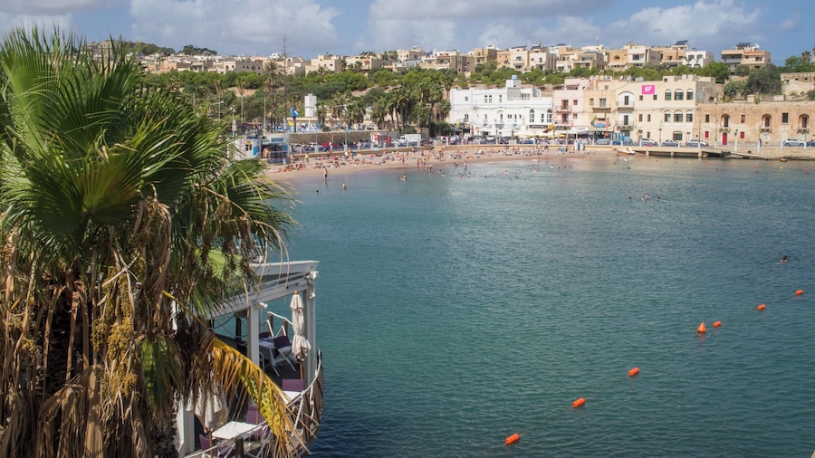 St. George’s Bay is located in Paceville, the entertainment capital of Malta. It is very crowded with tourists during summer. Arriving to the beach early is highly recommended, as it was full when we arrived around noon.
