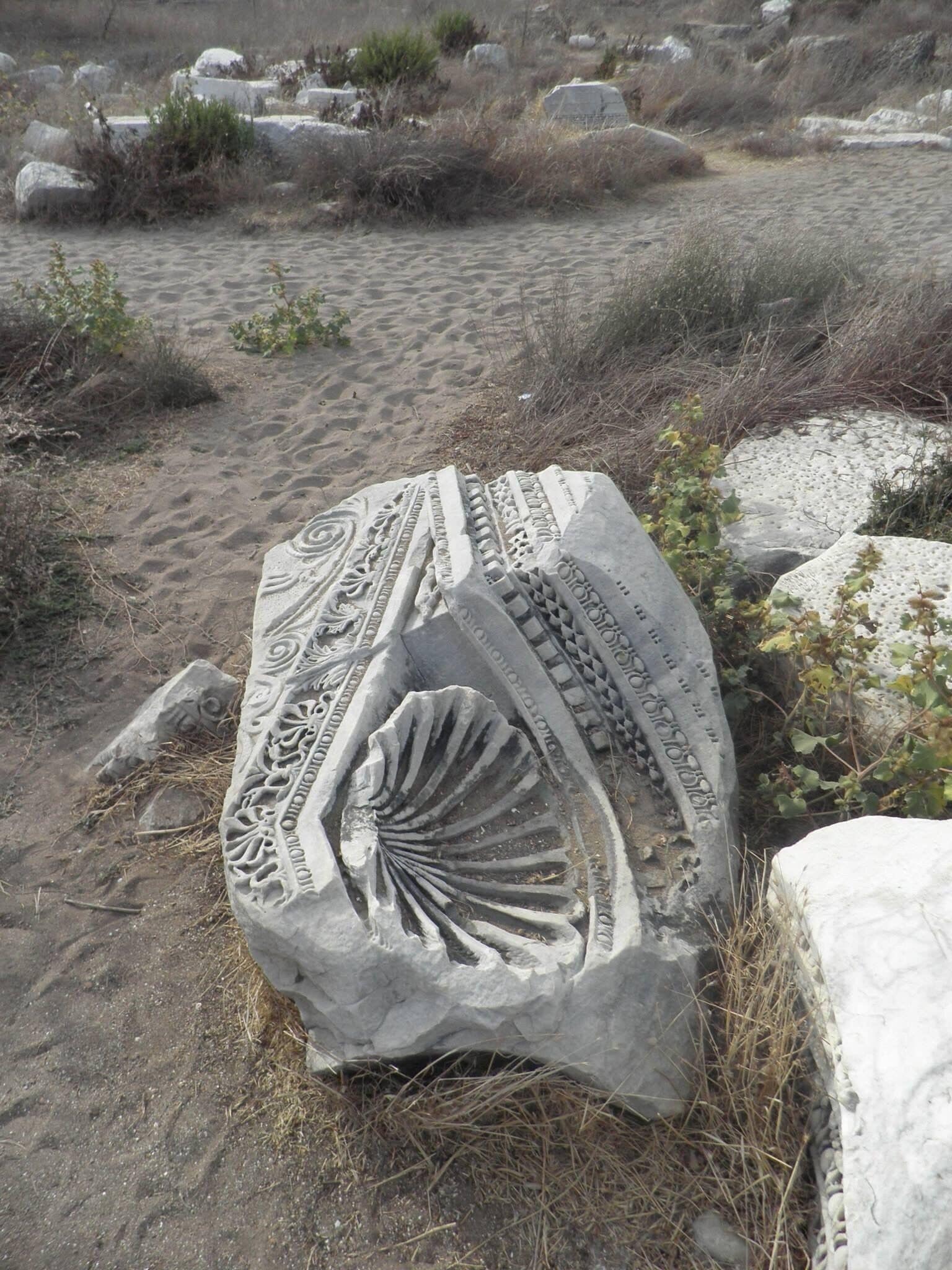 Ancient remains lie scattered in the sand. Elsewhere in the world they would be carefully preserved behind glass in a museum!