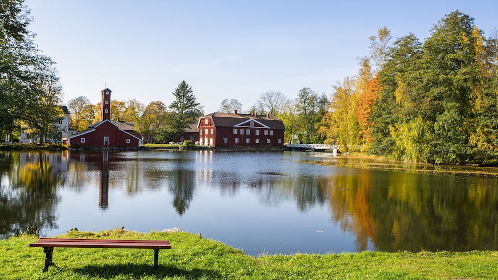 Autumn view of the river and Stromfors Iron Works area, Loviisa, Finland