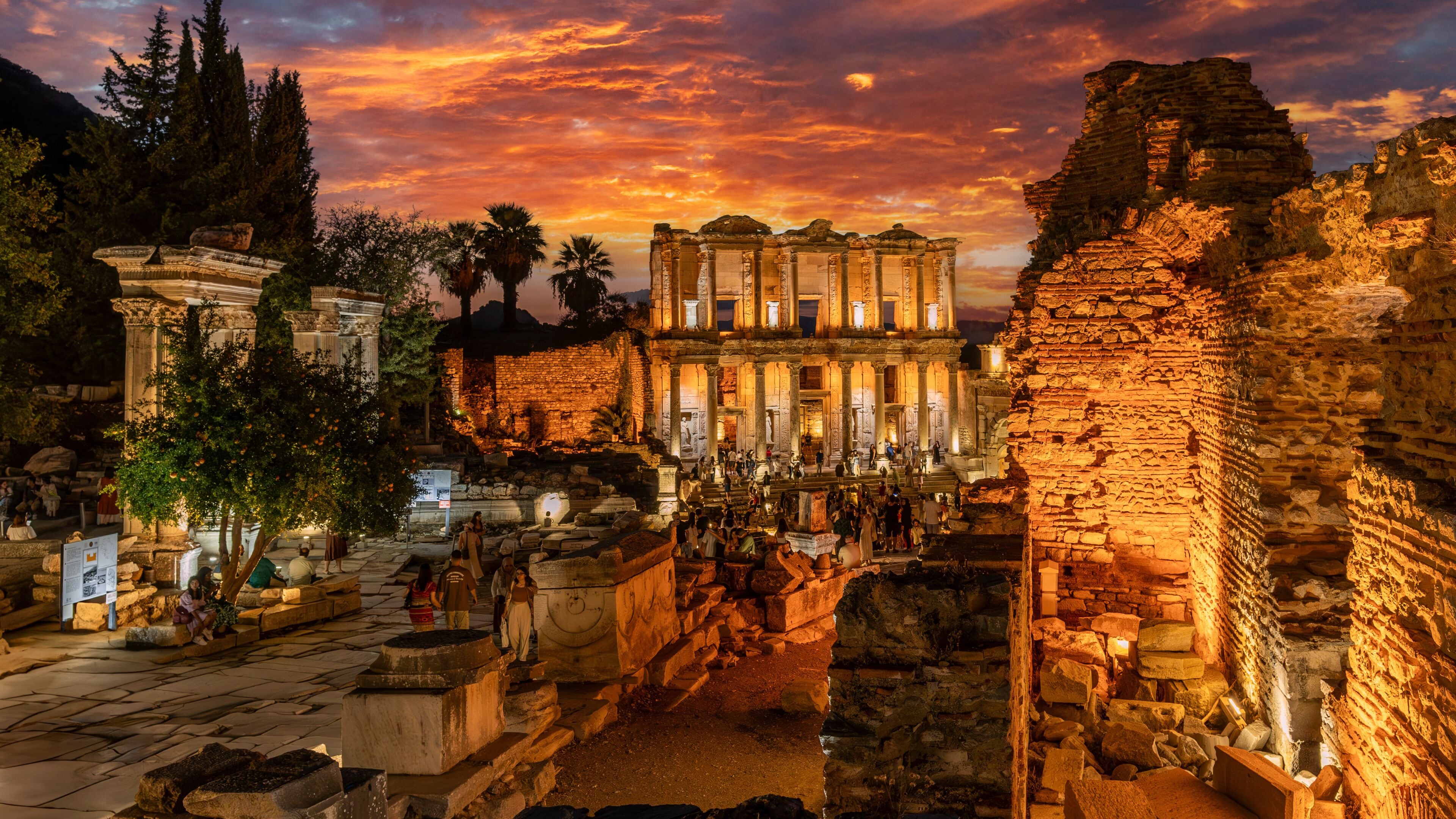 The Ephesus Ancient City night view in Turkey