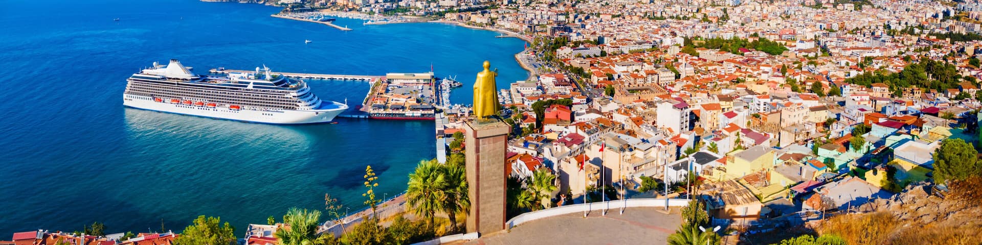 Kusadasi city aerial panoramic view in Aydin Province, Turkey