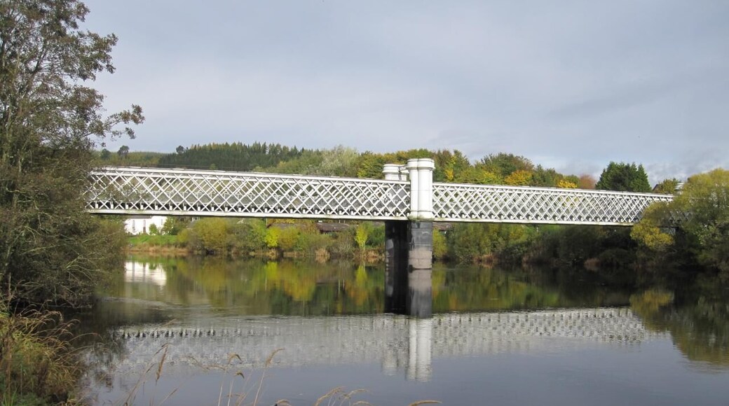 The former railway bridge, now maintained as a road access by the local community, over the River Tay at Logierait.