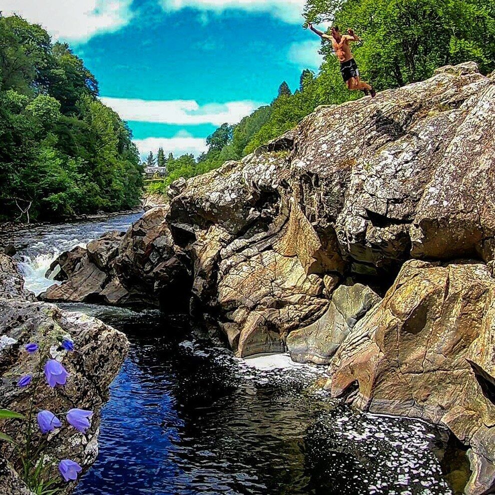 Soldier's Leap is a stunning swim spot in Killiecrankie, Scotland. In the 17th century it is said that a Red Coat Soldier jumped this gap to escape death from the Jacobites during the battle of Killiecrankie 